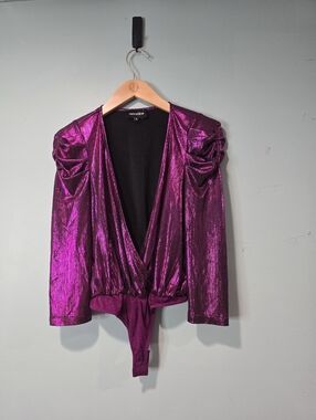 Retrofete Purple Pink Metallic Disco Party Sexy Bodysuit Sexy Size S